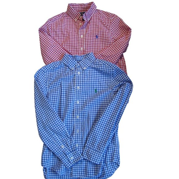 Ralph Lauren Other - Lot of 2 Ralph Lauren Boys Gingham Print Button Down Shirts Red Blue, M